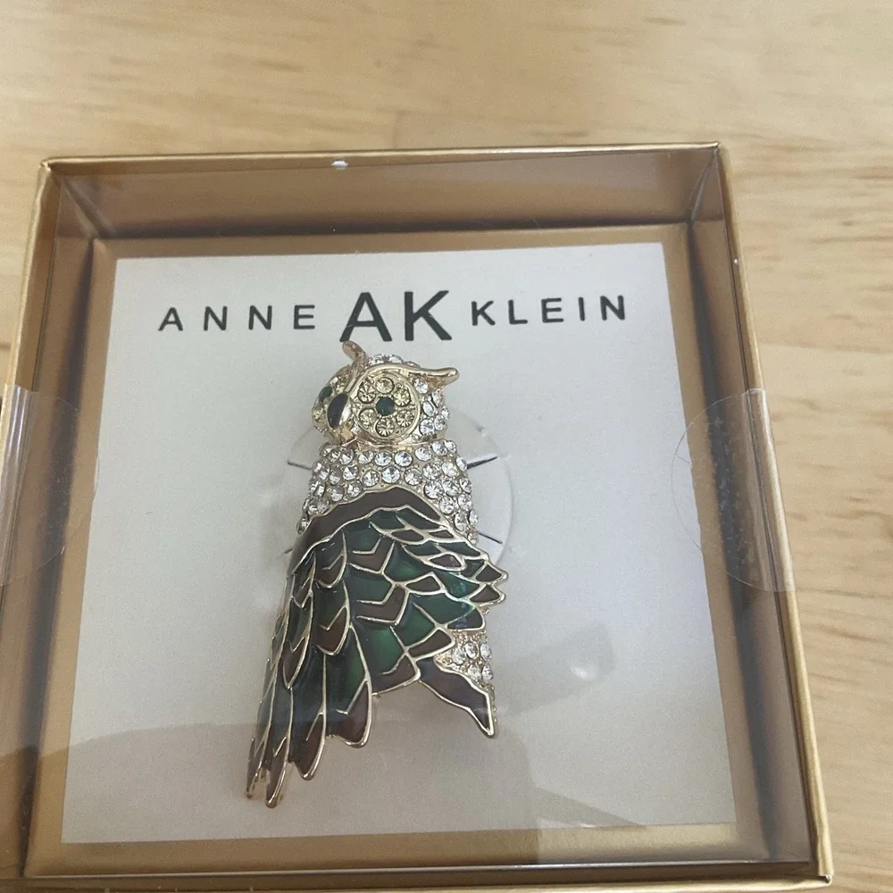 Anne Klein Owl‎ Enamel Crystals Brooch